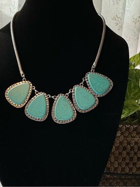 Turquoise Statement Pendant Necklace - Blue Green Fashion Jewelry
